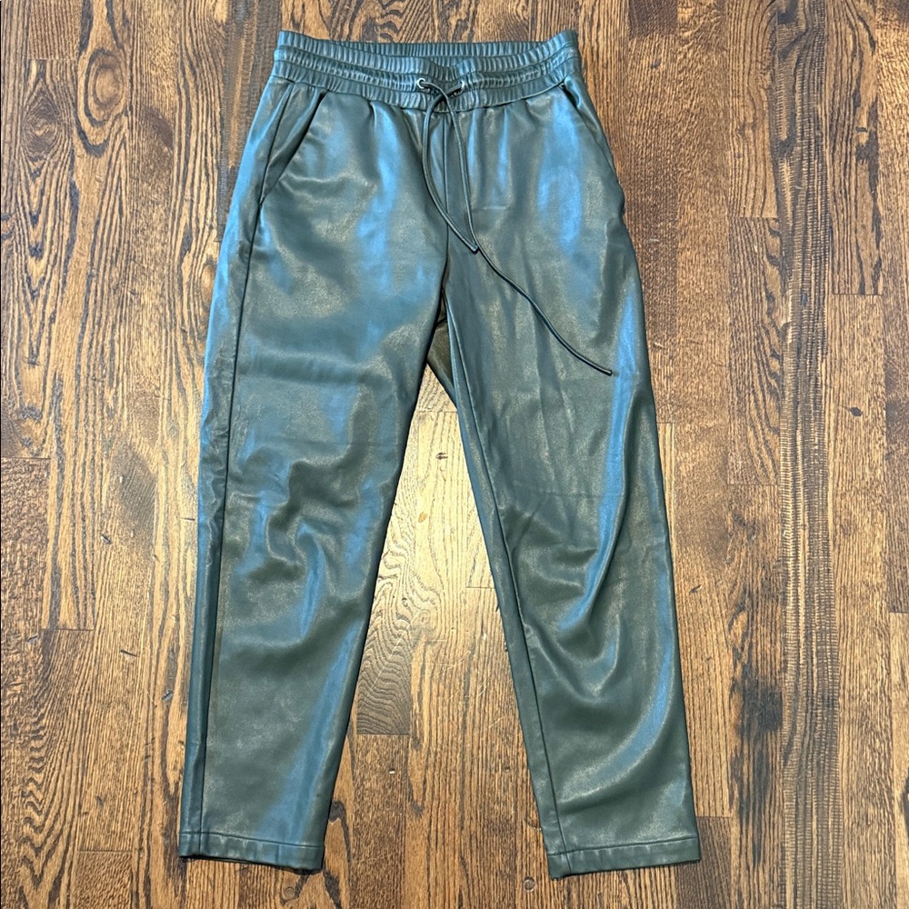 Women’s Olive Green Imitation Leather Jogger Pants